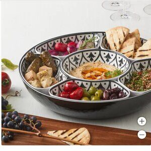 7 Piece Melamine Lazy Susan With Cover Divided Serving Dishes Black